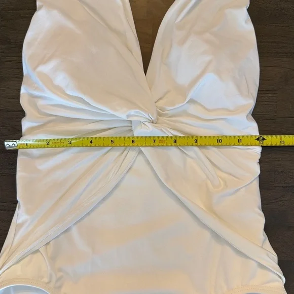 Michael Kors White Ruched V-Neck Halter One Piece Swimsuit - 6 - Picture 14 of 16